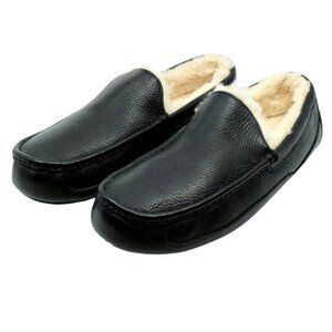 UGG~Ascot Slipper~MEN"S BLACK LEATHER & SHEARLING MOCCASIN SHOE SIZE 12